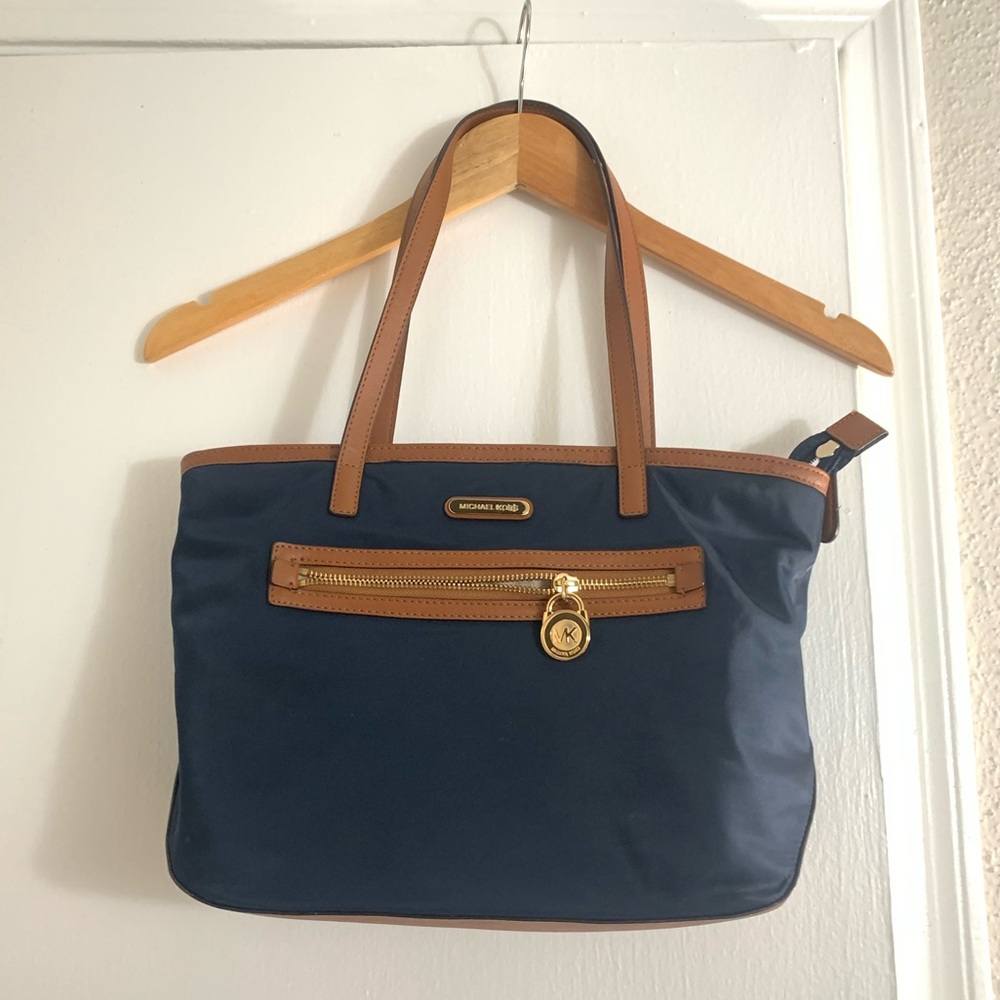 Michael Kors Kempton Navy Blue Nylon Tote Shoulder Handbag Purse